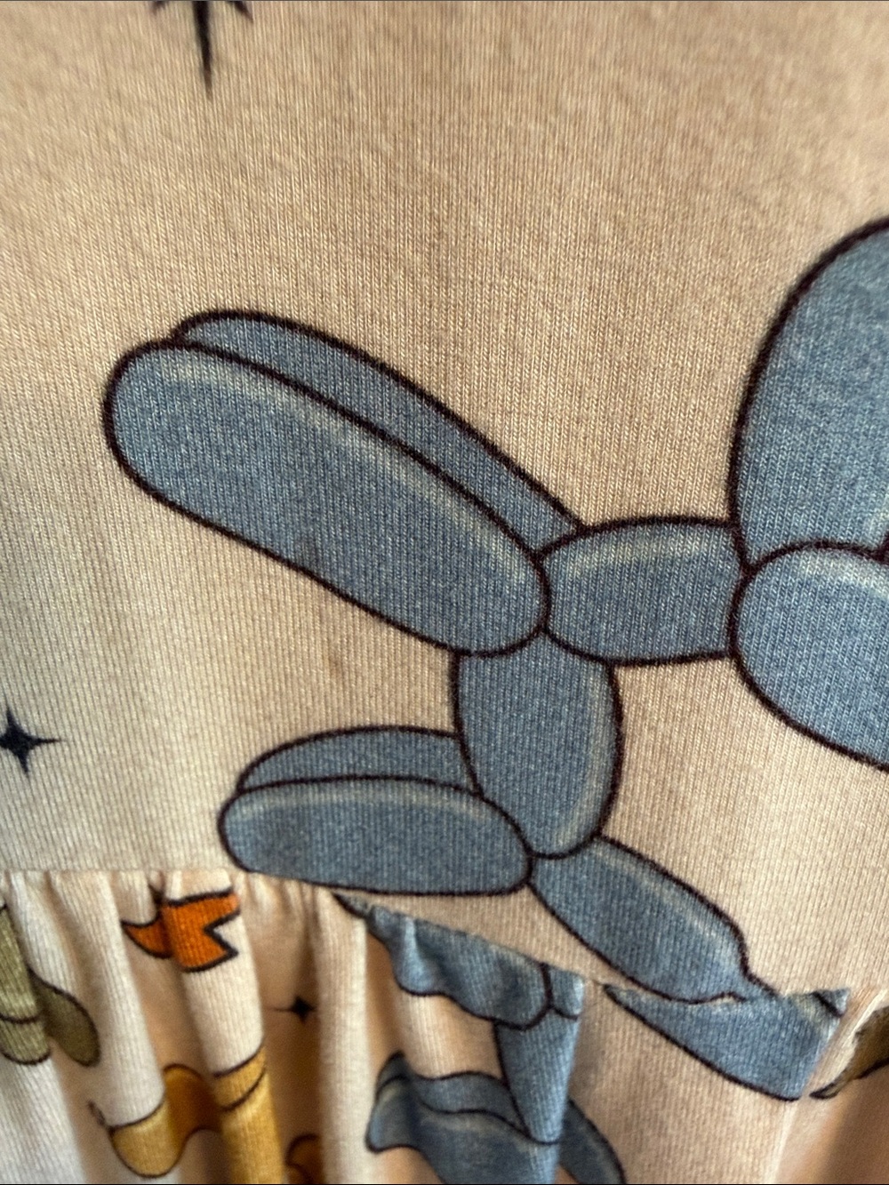 Girls' Cream Balloon Animal Print Dress with Light Blue Shorts - Picture 3 of 3